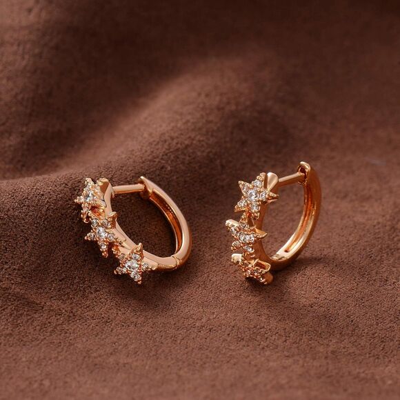 Cubic Zirconia Huggie Star Earrings 14K Gold Plated Tiny Huggie Hoop Earrings - Picture 4 of 5